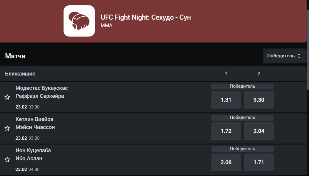 Картинка для Кто победит на UFC Fight Night Сехудо - Сун - ставки и прогнозы на кард